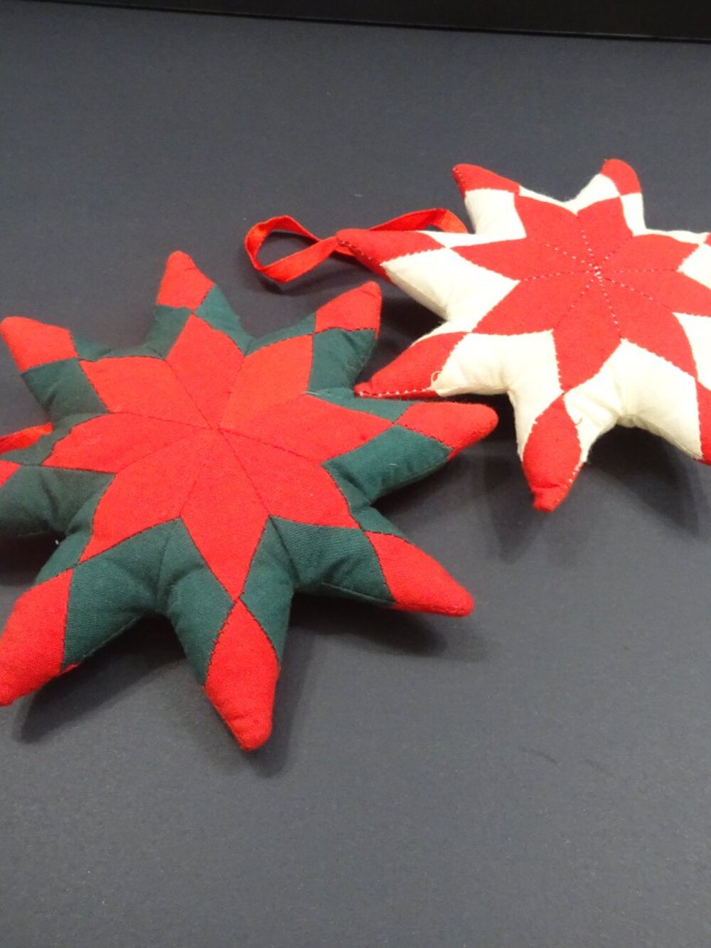 Vintage Handmade Fabric Star Christmas Ornaments Set of 2